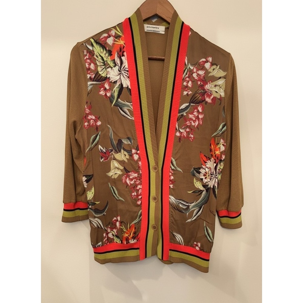 Aldo Martins Barcelona Floral Print Bamboo Old Money Cardigan Brown/Floral Sz.10